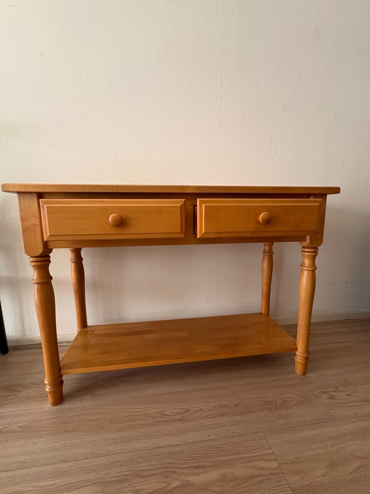 Wandtafel met 2 laden en onderblad - opknapper, Ophalen of Verzenden, Gebruikt, Rechthoekig, Overige houtsoorten