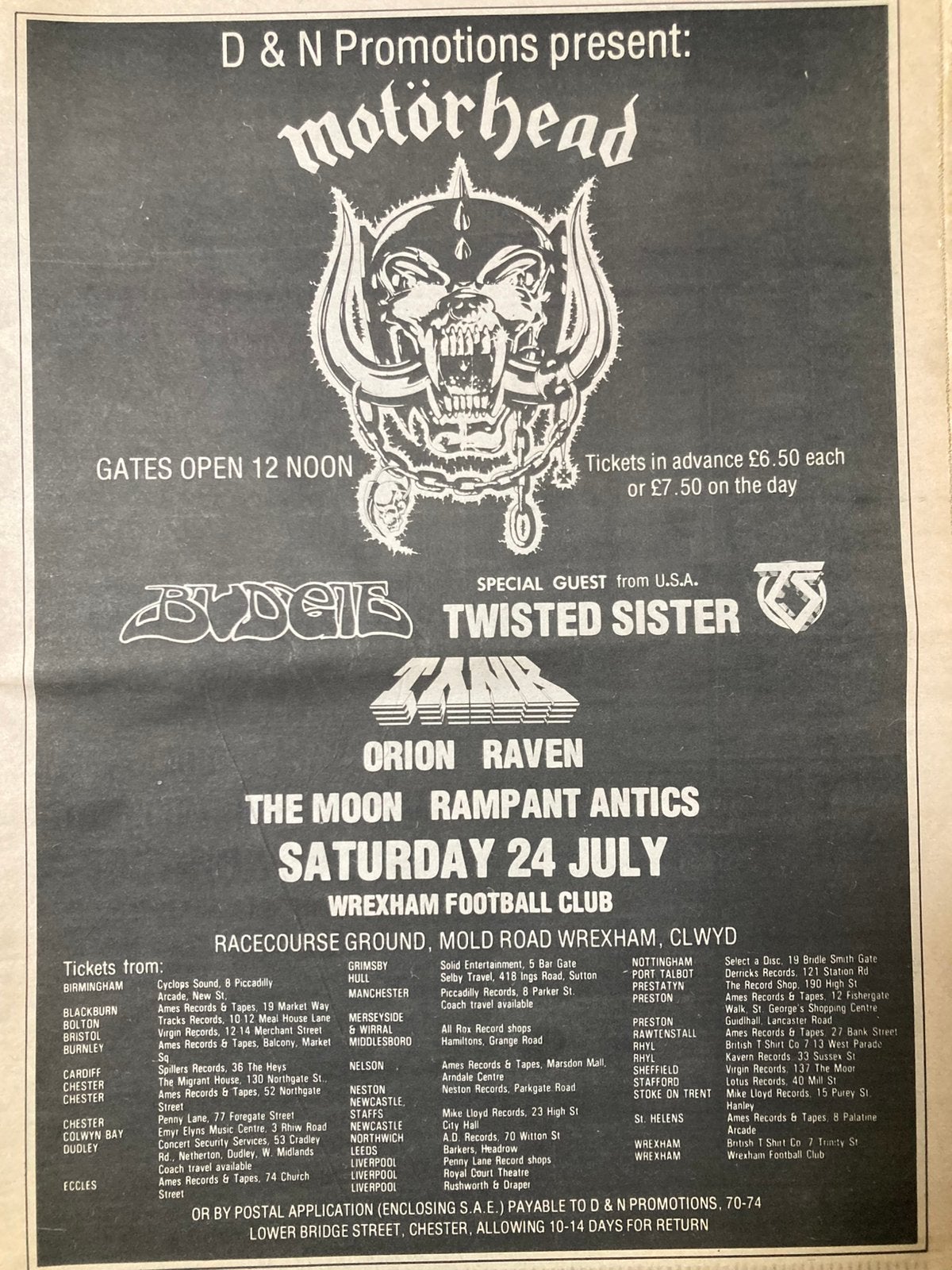 Paginagrote A3 advertentie MOTÖRHEAD tour TANK Budgie RAVEN, Cd's en Dvd's, Ophalen of Verzenden, Zo goed als nieuw