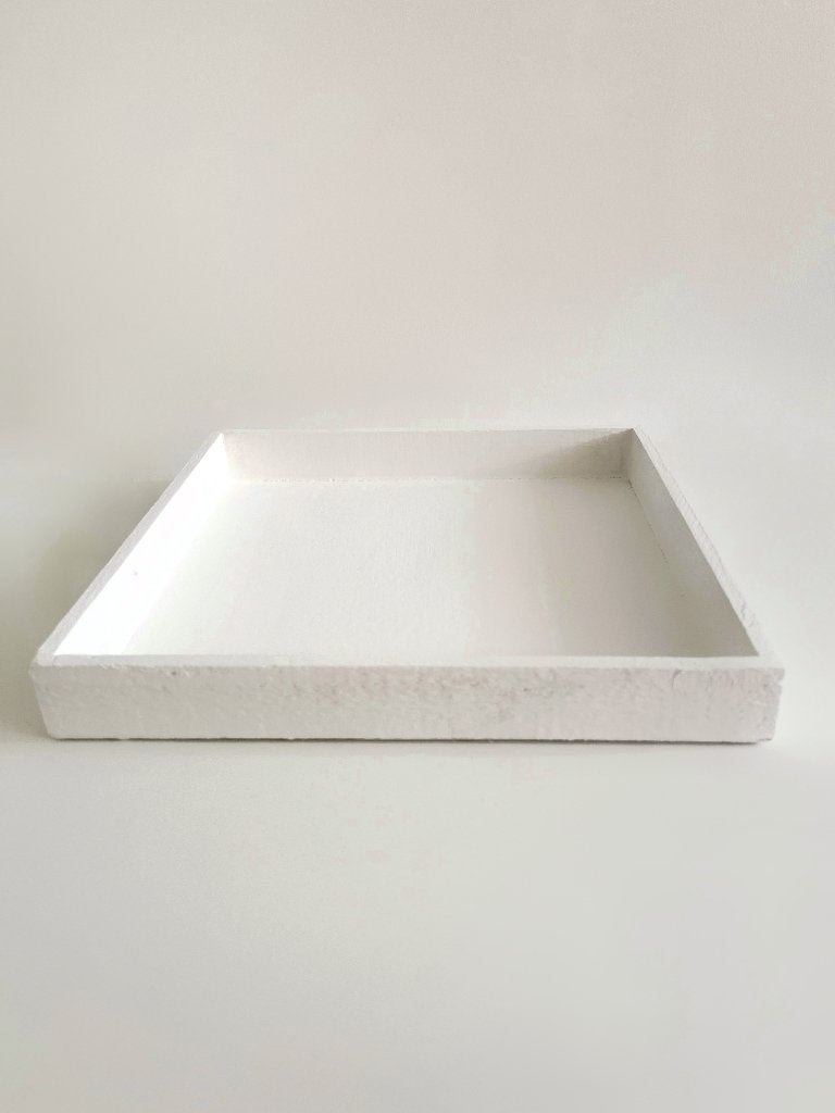 Vierkant houten kaarsen plateau wit 30x30 decoratie dienblad, Met opstaande rand, Vierkant, Ophalen of Verzenden, Zo goed als nieuw