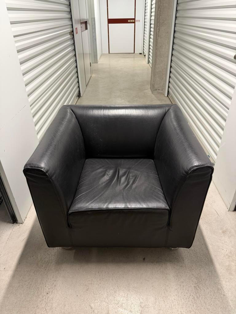 Gelderland Leren Fauteuil - Zwart, Comfortabel Design, Ophalen, Gebruikt, Leer, 75 tot 100 cm