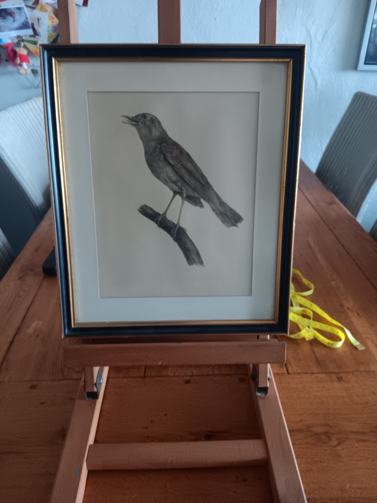 Vintage ingelijste prent van een nachtegaal, Antiek en Kunst, Ophalen of Verzenden