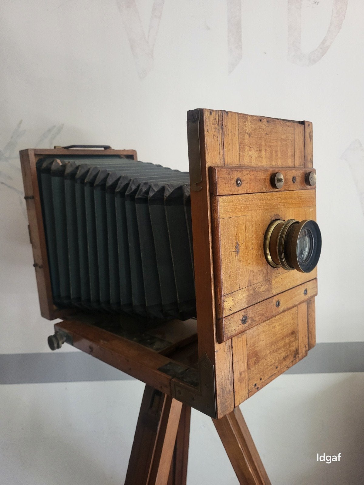 Antieke houten balgcamera met statief, Ophalen of Verzenden, Voor 1940, Fototoestel