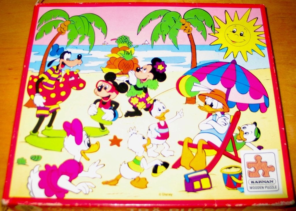 Houten Disney Puzzel 80 Stukjes - Mickey & Vrienden, Gebruikt, Van hout, 4 tot 6 jaar, Meer dan 50 stukjes