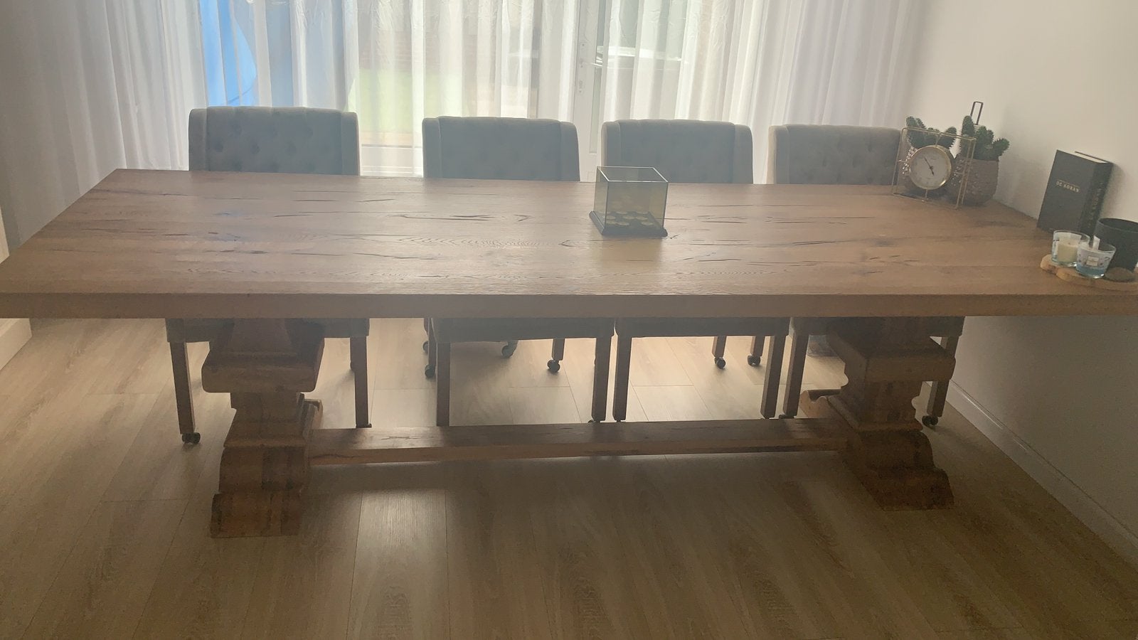 Massief Eiken Kloostertafel Goossens 300 x 110 cm, Ophalen, Gebruikt, 100 tot 150 cm, Eikenhout