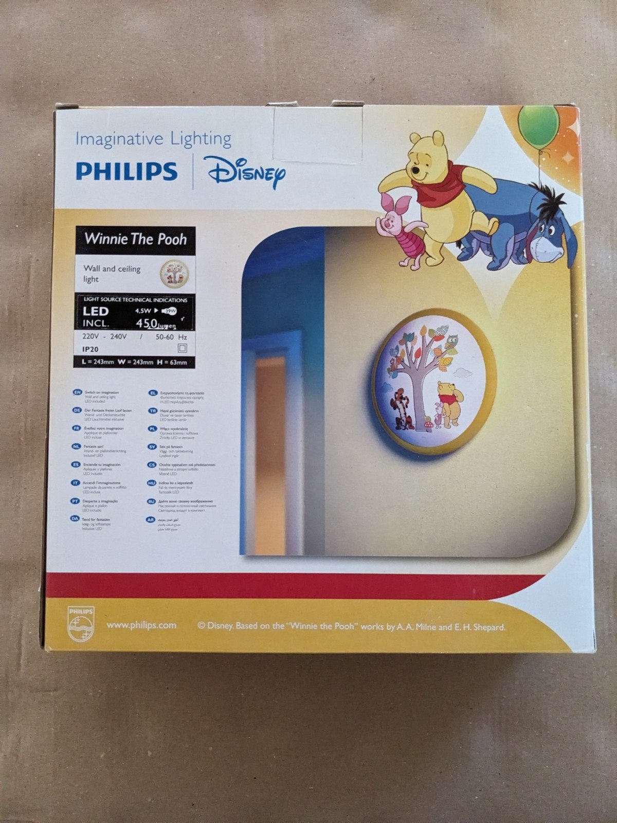 Philips Disney Winnie the Pooh LED Kinderlamp (4.5W), Ophalen of Verzenden, Nieuw, Kunststof, Wand- en plafonlamp