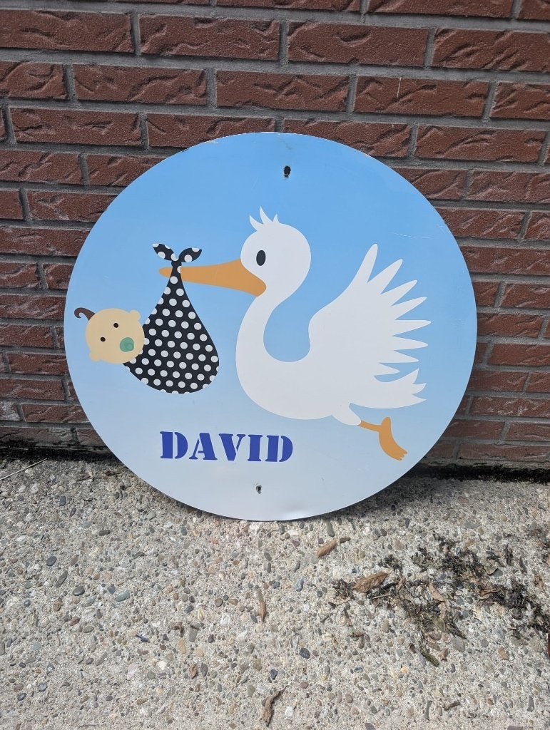 Geboortebord Ooievaar, Kinderen en Baby's, Kraamcadeaus en Geboorteborden, Ophalen, Gebruikt, Geboortebord