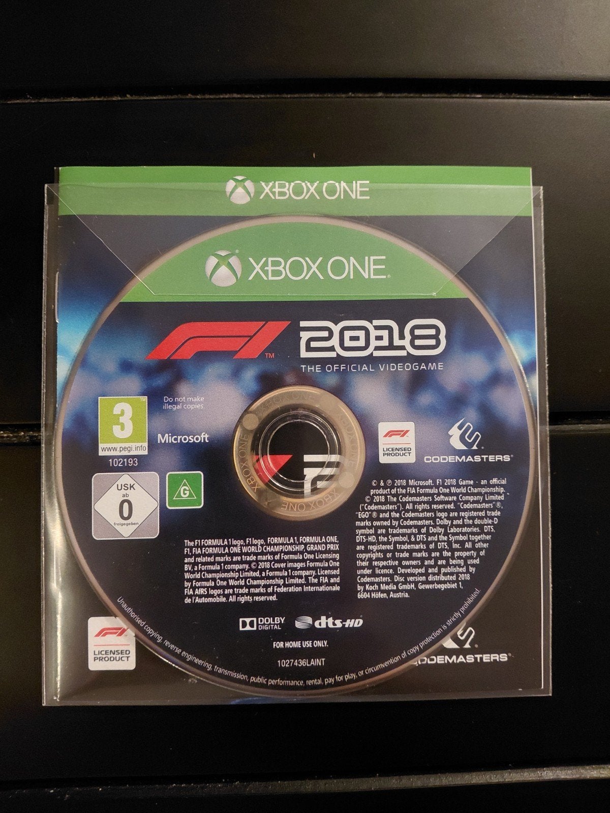 formula 1 2018 xbox 1, Ophalen, 1 speler, Racen en Vliegen, Zo goed als nieuw