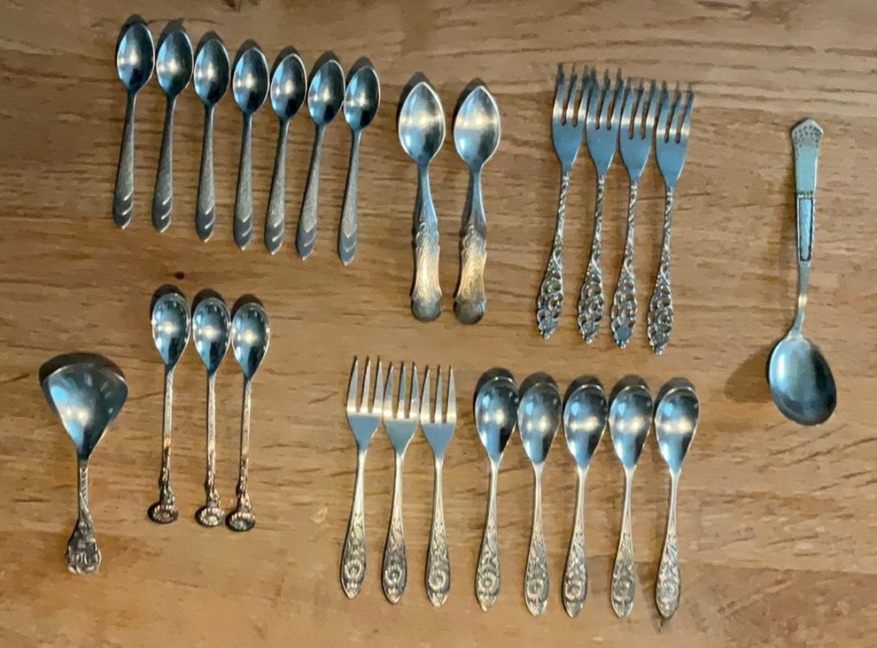 Vintage lepeltjes en gebaksvorkjes totaal 26stks, Antiek en Kunst, Ophalen of Verzenden
