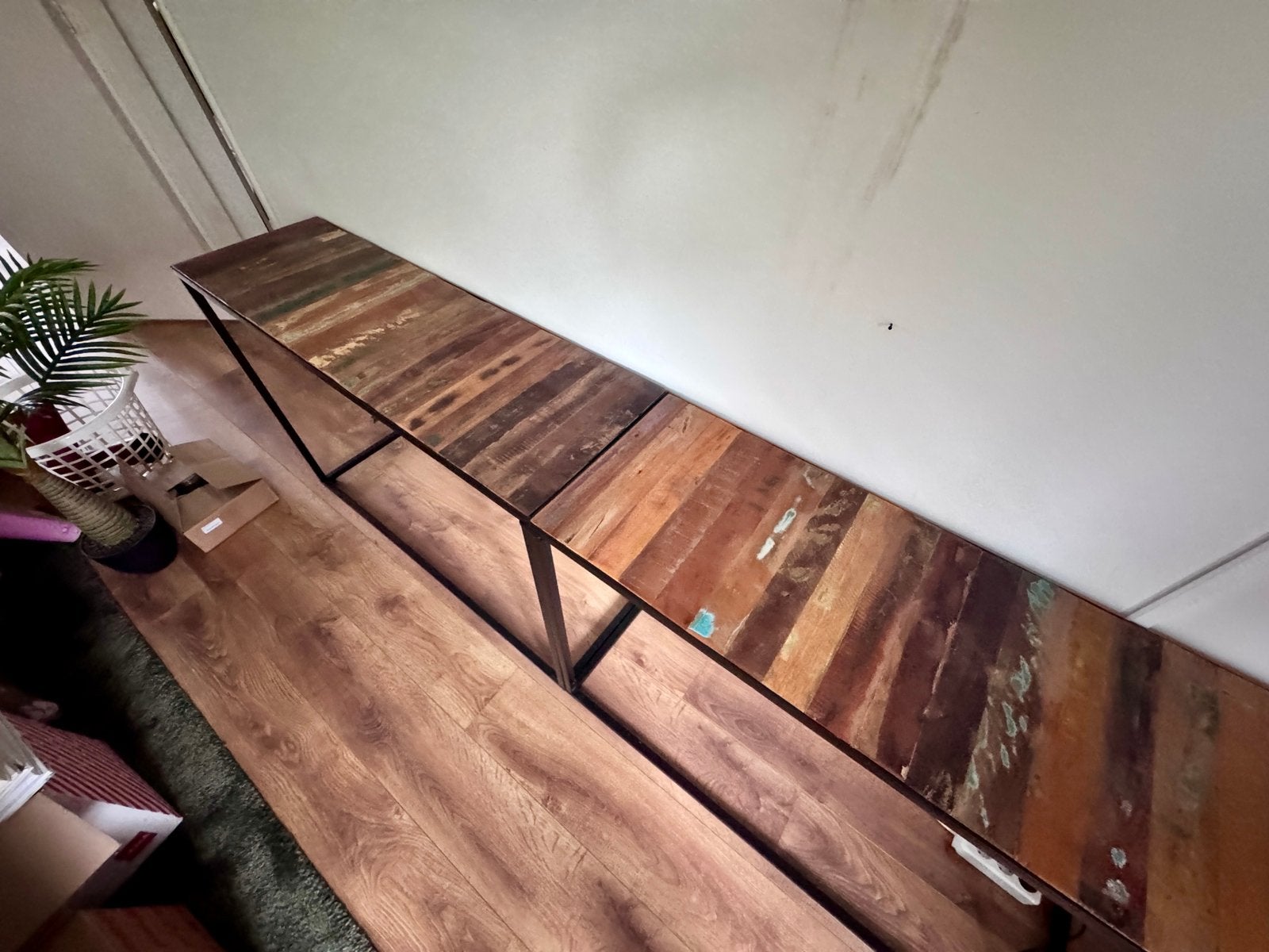 Stoere Industriële Sidetable (Teakhout/Staal) - 220 cm, Ophalen, Gebruikt