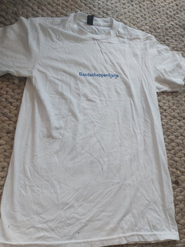 Bankzitters boodschappenlijstje shirt S, Wit, Ophalen of Verzenden, Zo goed als nieuw, Korte mouw