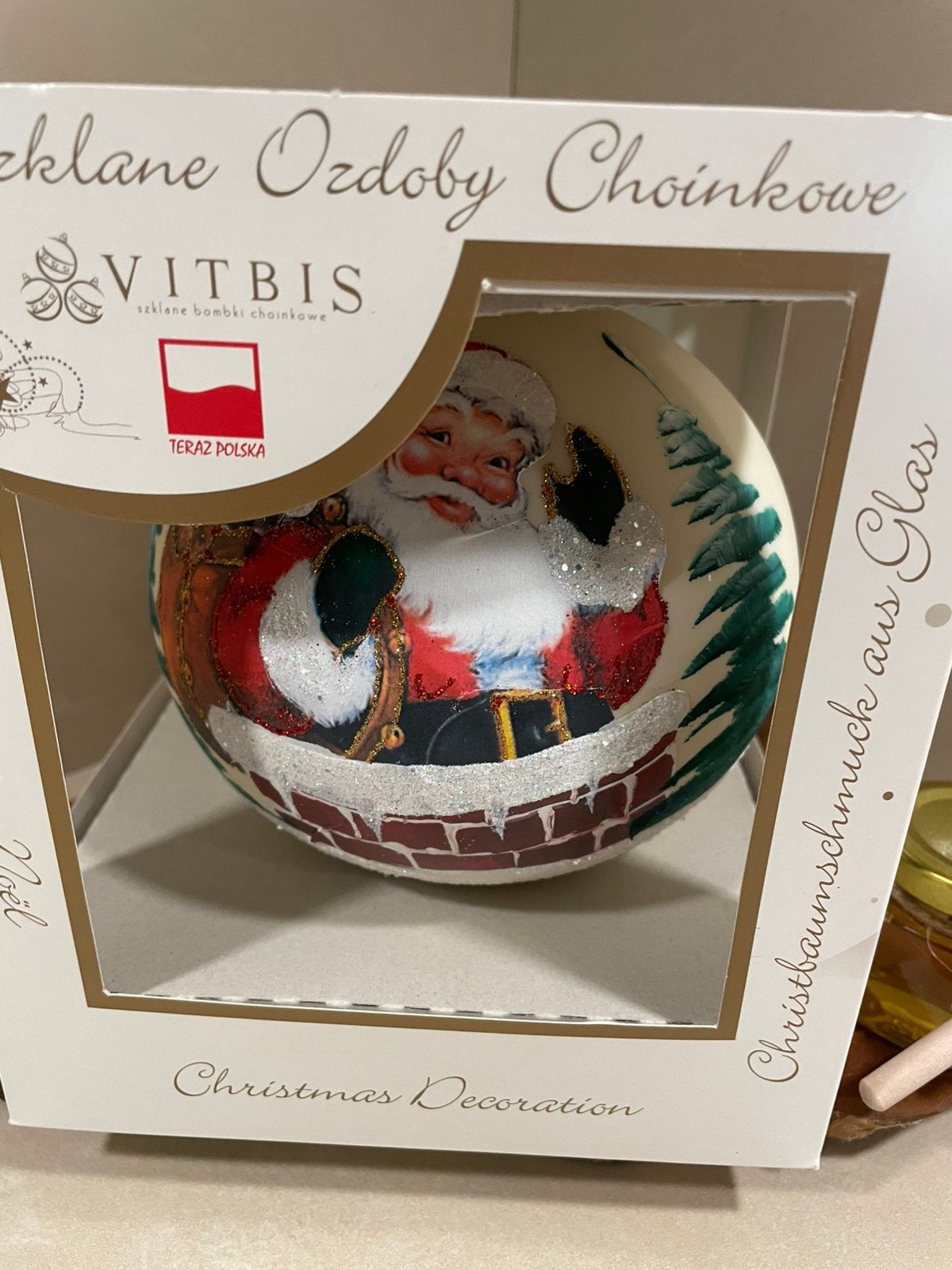 Handbeschilderd kerstbal Vitbis, Ophalen of Verzenden, Nieuw