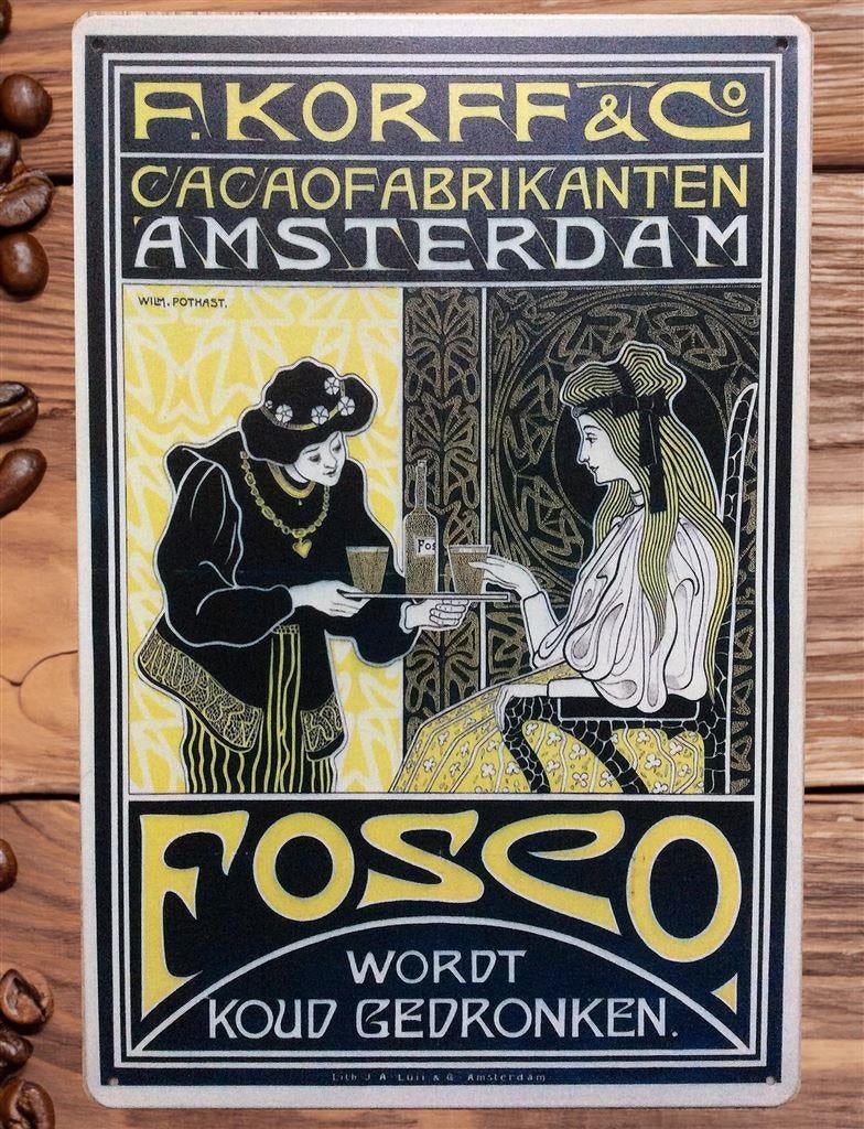KORFF'S CACAO Jugendstil Art nouveau deco wandbord poster, Ophalen of Verzenden, Nieuw