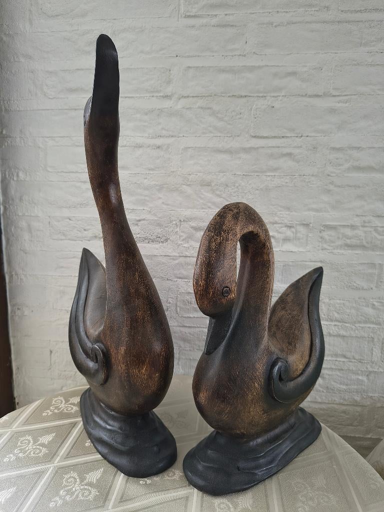 Houten beelden Zwanenornamenten set van 2 (groot), Antiek en Kunst, Ophalen, Hout, Beeld