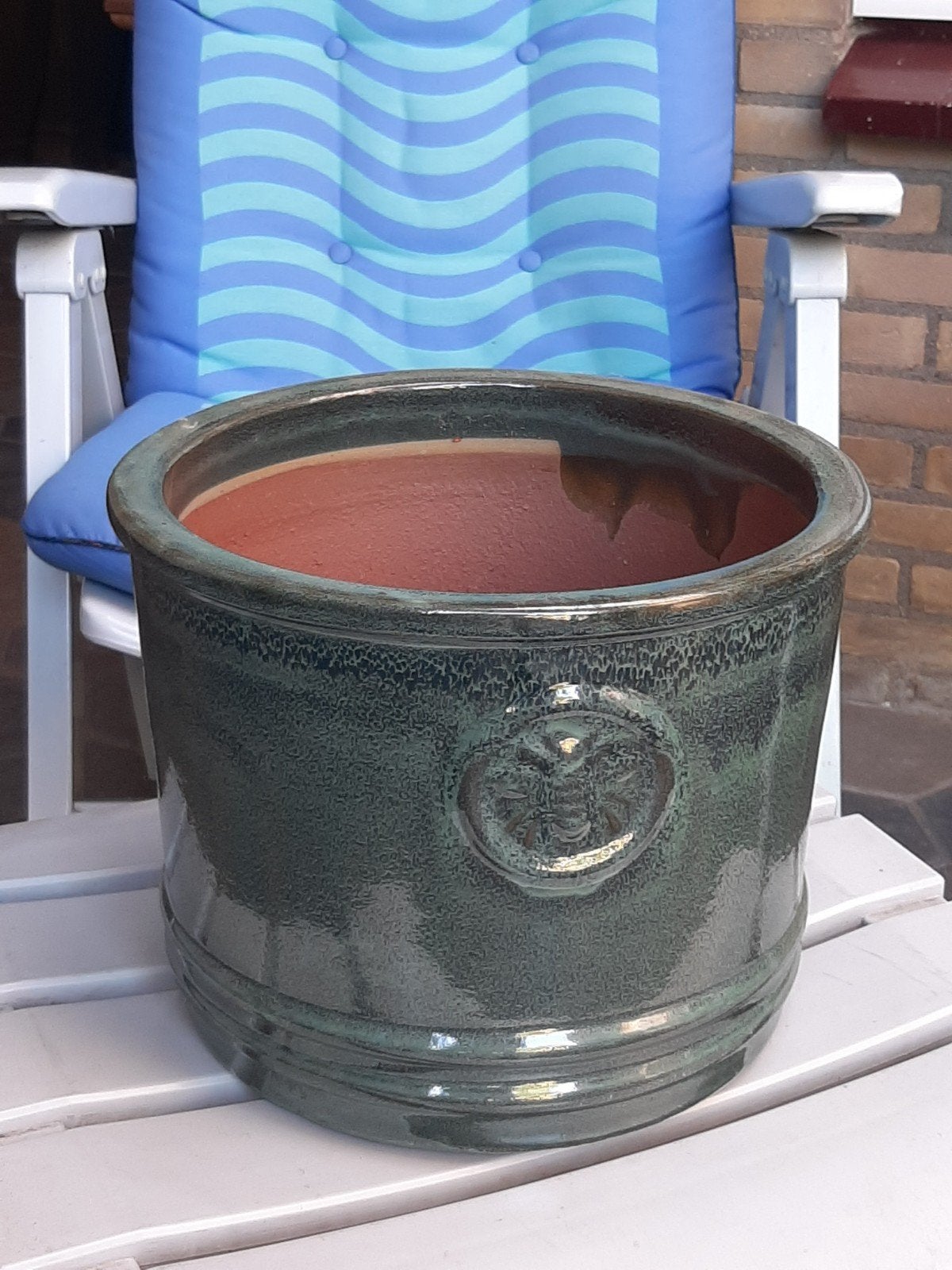 donker groen bloempot voor buiten, Tuin en Terras, Bloempotten, Rond, Zo goed als nieuw, Minder dan 40 cm, Terracotta