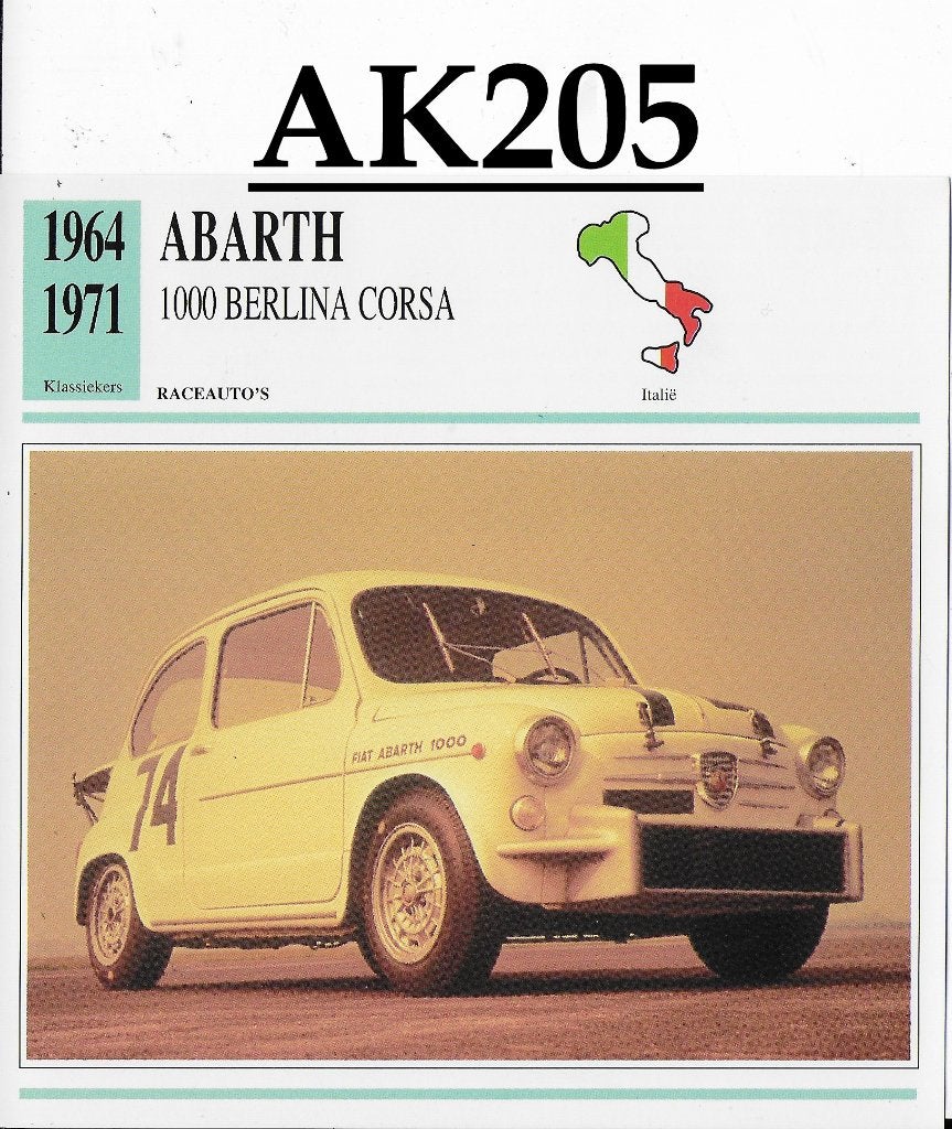Ak205 autokaart abarth 1000 berlina corsa ( 1964- 1971 ), Ophalen of Verzenden, Zo goed als nieuw, Auto's