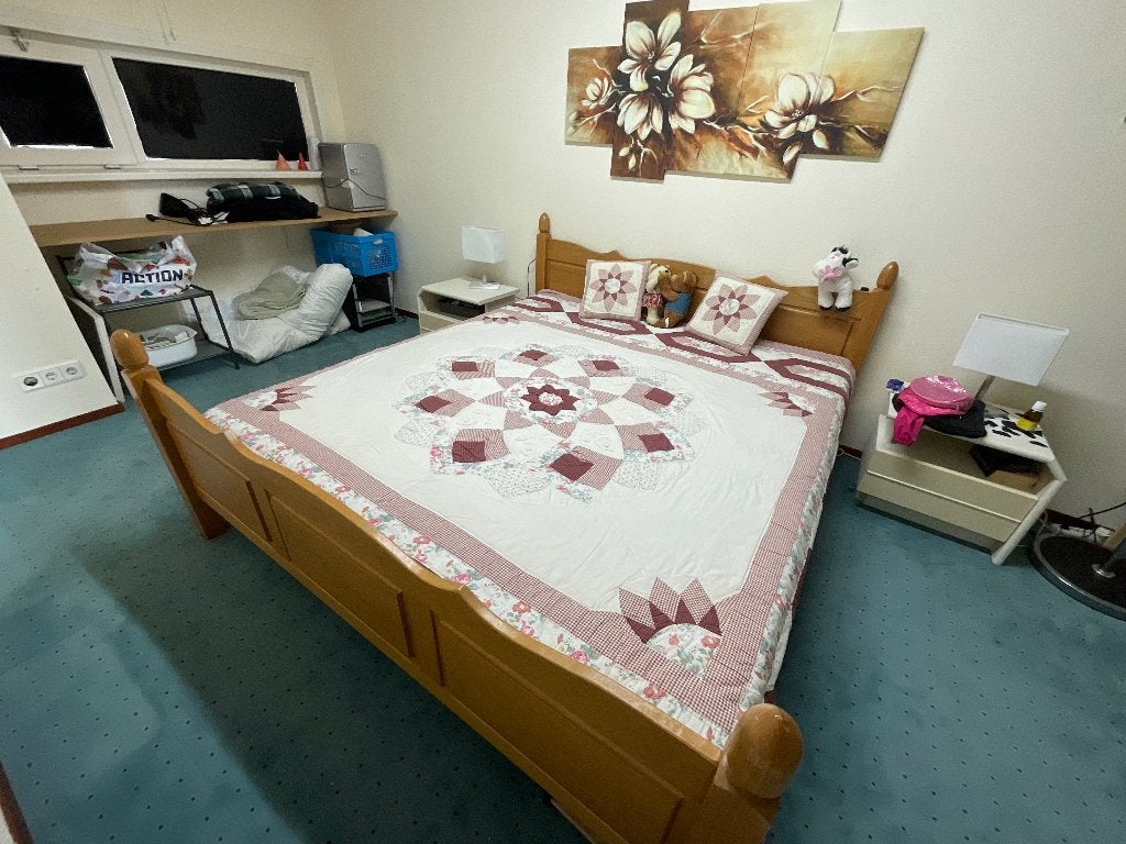 Tweepersoons bed 2 Auping metalen liftbodems en matrassen, Ophalen, Bruin, 210 cm, Tweepersoons