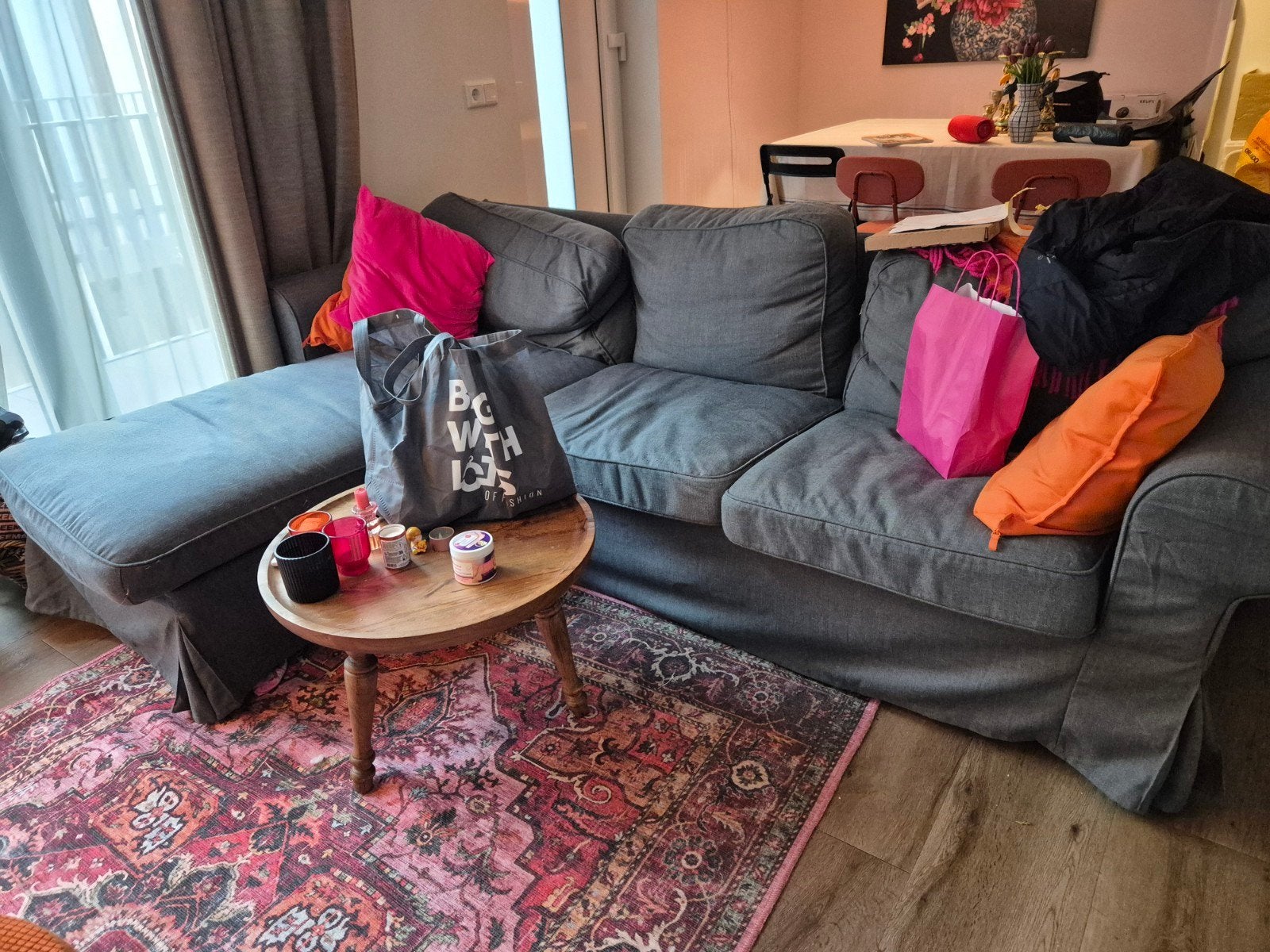 Ikea Ektorp bank met chaise longue, Ophalen, Modern, Comfortabel, Gebruikt, 125 tot 150 cm