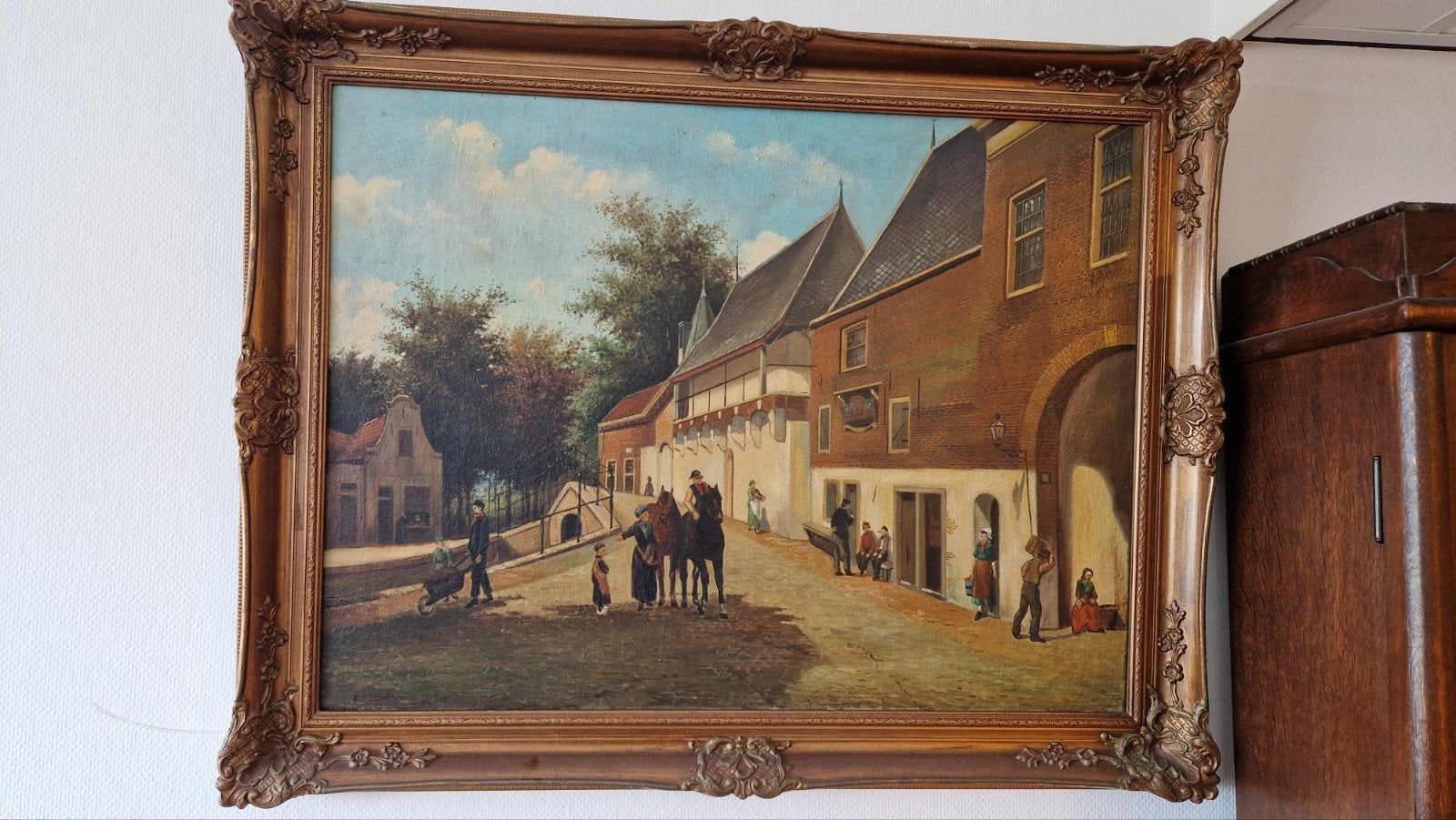 Klassiek Stadsgezicht Olieverf Schilderij Gesigneerd, Ophalen, Doek, Olieverf, Klassiek