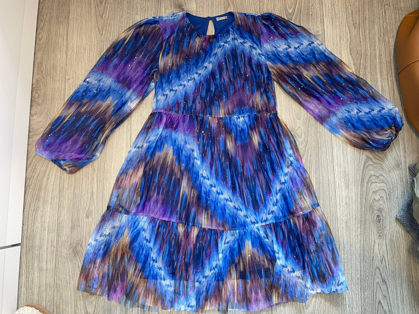 Next meisjes blauwe glitter feest jurk mt 152 (12), Ophalen of Verzenden, Zo goed als nieuw, Meisje, Jurk of Rok