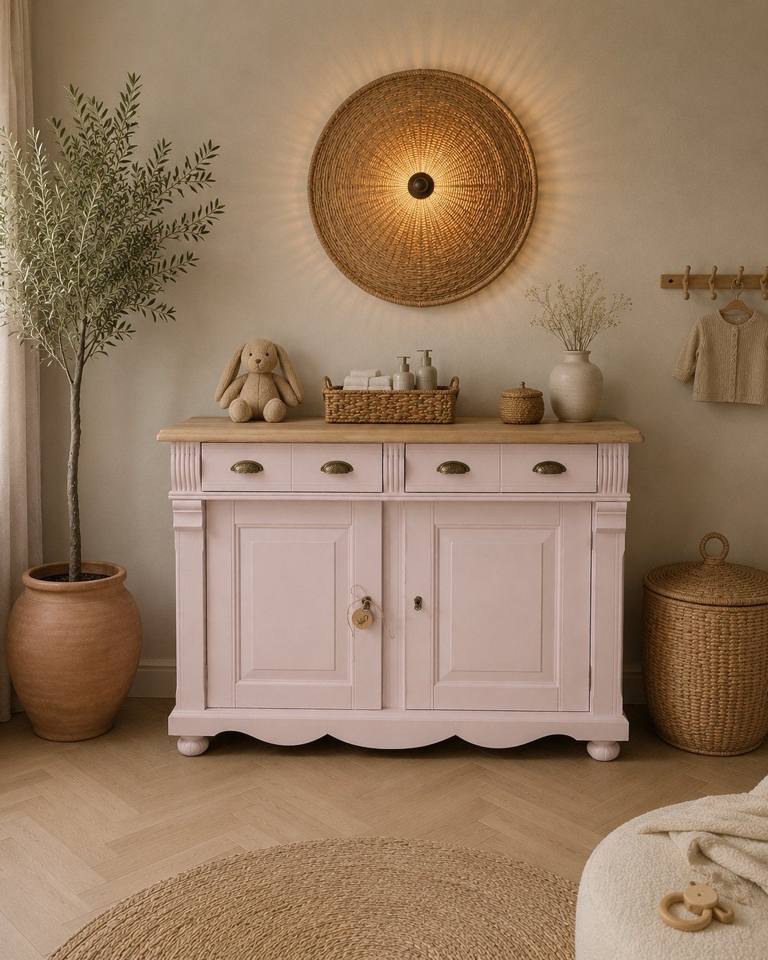 Roze commode eiken dressoir ladekast roze babykamer vintage, Ophalen, 100 tot 150 cm, Nvt, Minder dan 100 cm