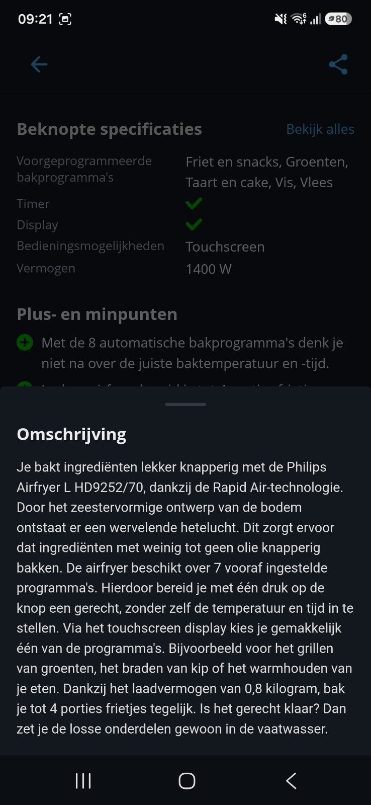 Foto 3 van Philips Airfryer L HD9252/70 - Gebruikt maar werkend
