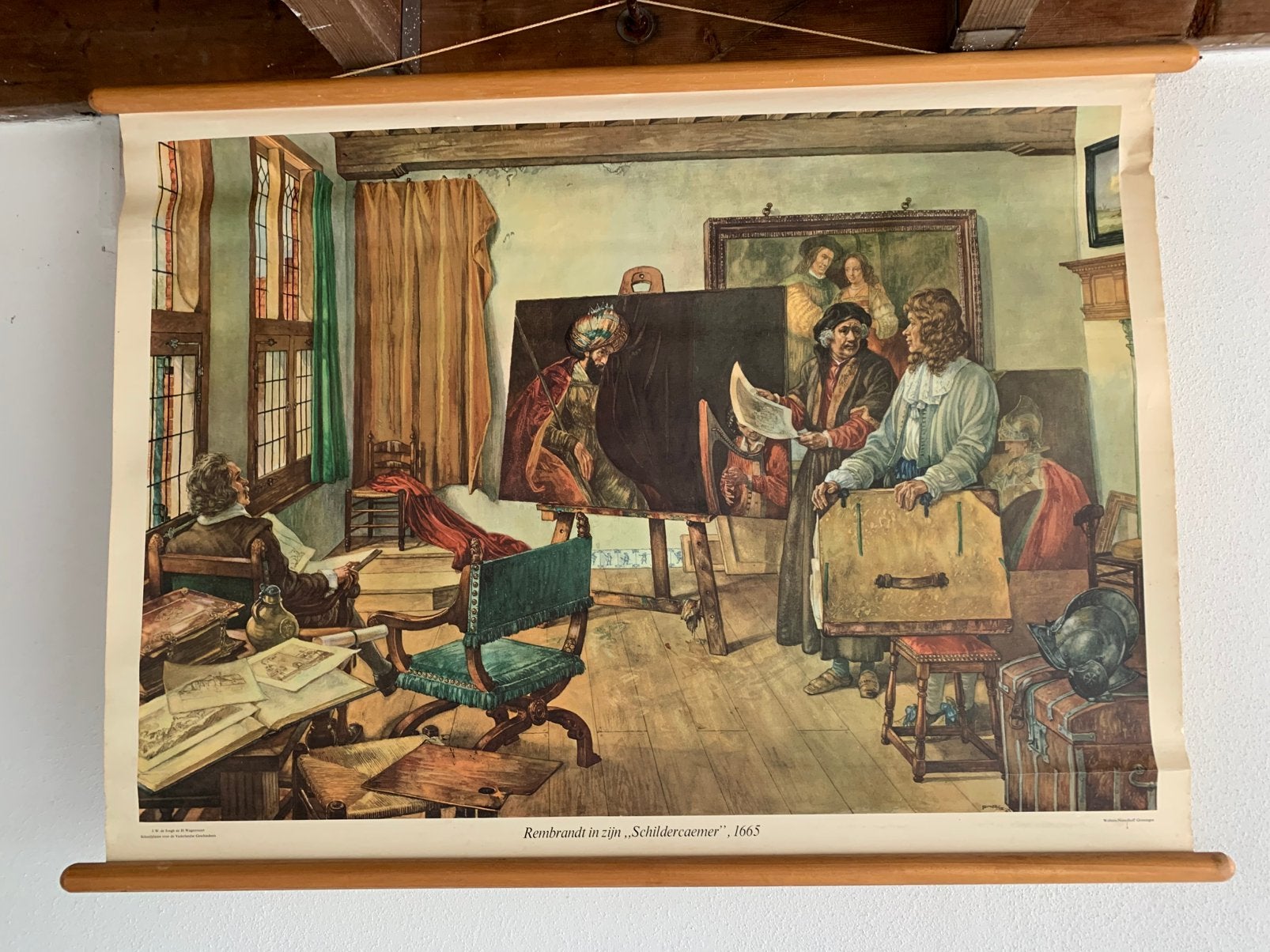 Vintage schoolplaat/ wandplaat Rembrandt schildercaemer, Ophalen of Verzenden, Geschiedenis