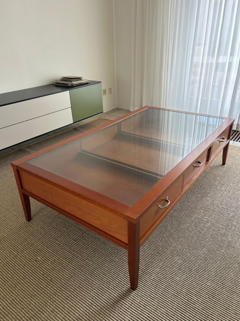 Jan des Bouvrie salontafel met glas en lades | 160 cm, Ophalen, Glas, Gebruikt, Modern vintage design