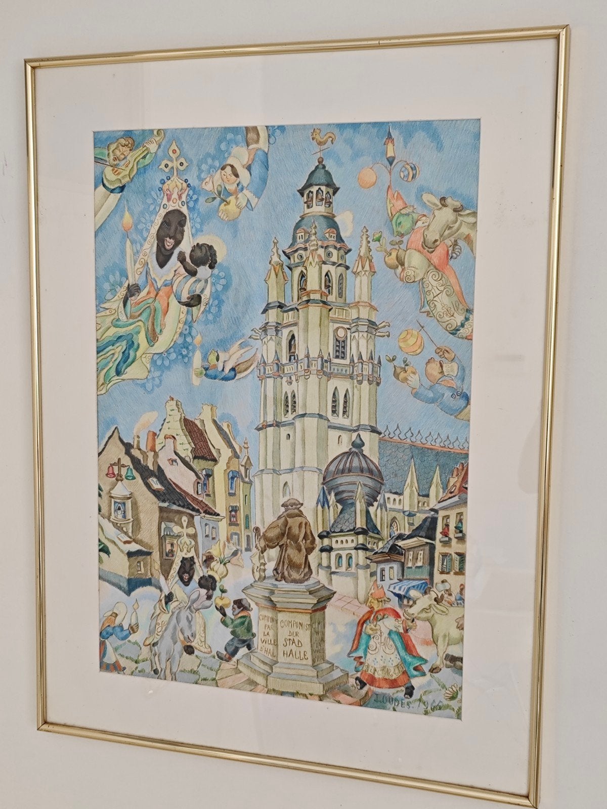 Ingelijste tekening van J. Oudes, 1966, Ophalen, Tekening, Potloodtekening, Ingelijst