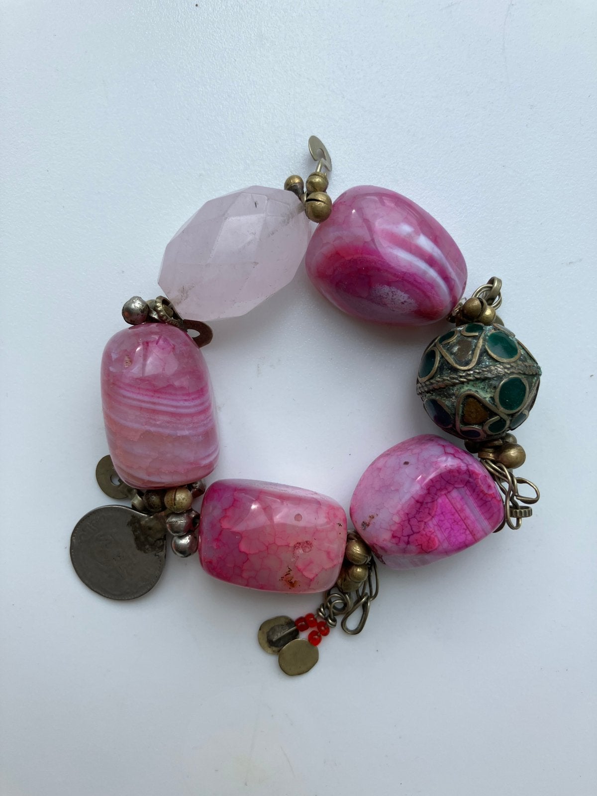 Boho armband rose quartz, Verzenden, Gebruikt, Roze, Zilver