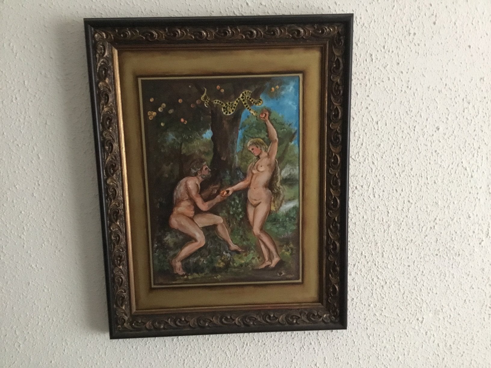 Schilderij op paneel van Adam en Eva, Antiek en Kunst, Kunst | Schilderijen | Klassiek, Ophalen