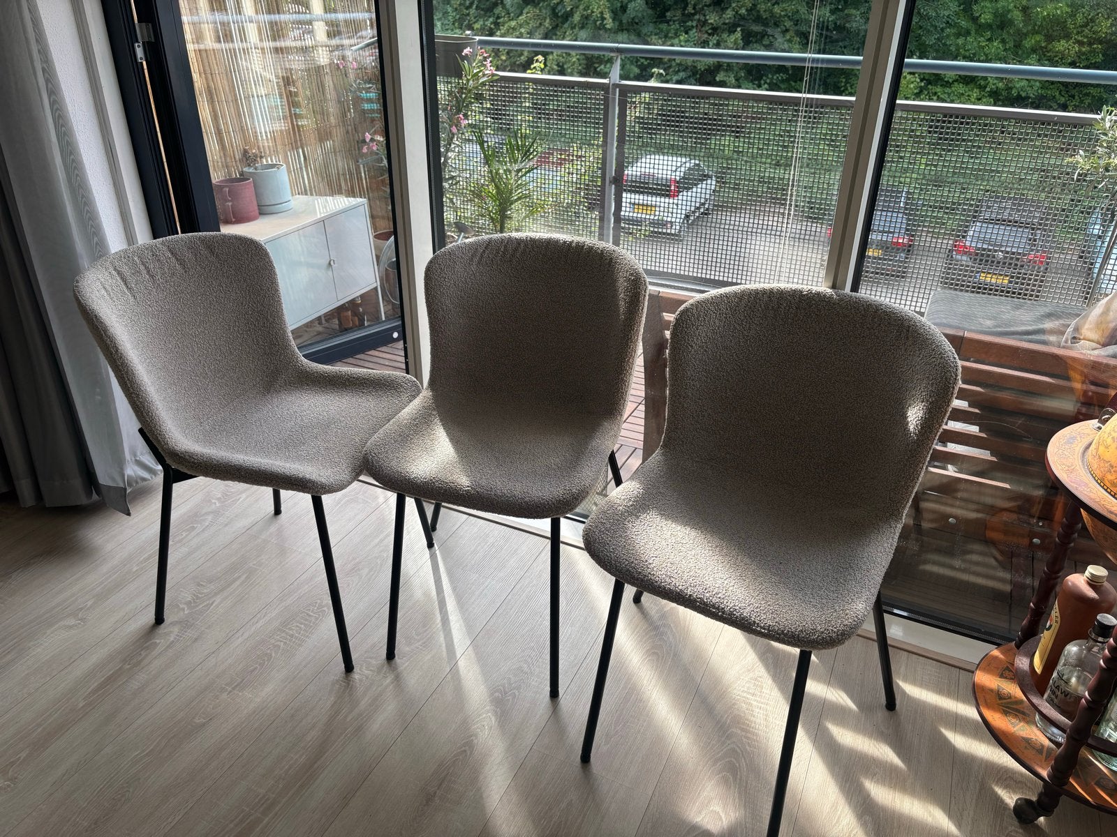 Bouclé Eetkamerstoelen 6 stuks, Huis en Inrichting, Stoelen, Japandi, Gebruikt, Overige kleuren, Ophalen of Verzenden