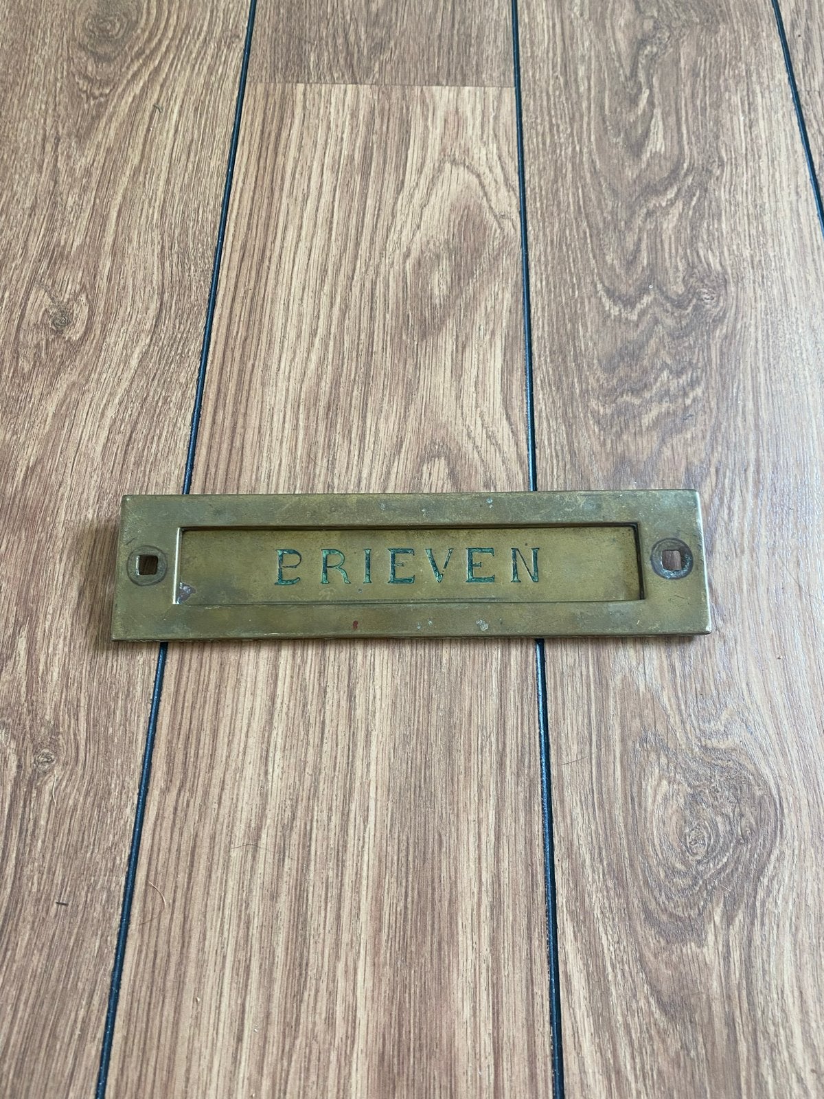 Antieke messing brievenbusklep 'BRIEVEN', Ophalen of Verzenden, Gebruikt