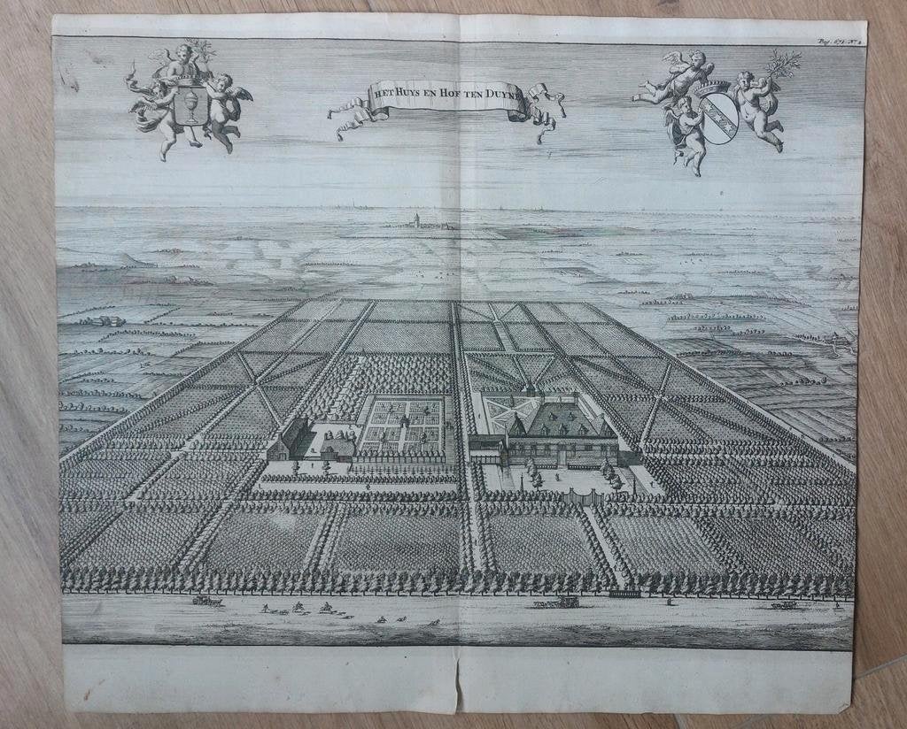 35 / Huys en Hof ten Duyne bij Oostkapelle  gravure uit 1696, Ophalen of Verzenden