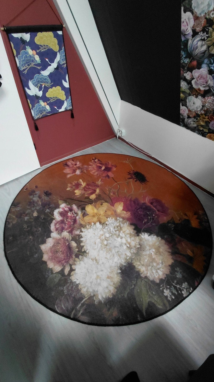 Kwantum tapijt bloemen 180x180 cm, Ophalen, 150 tot 200 cm, Rond, Zo goed als nieuw