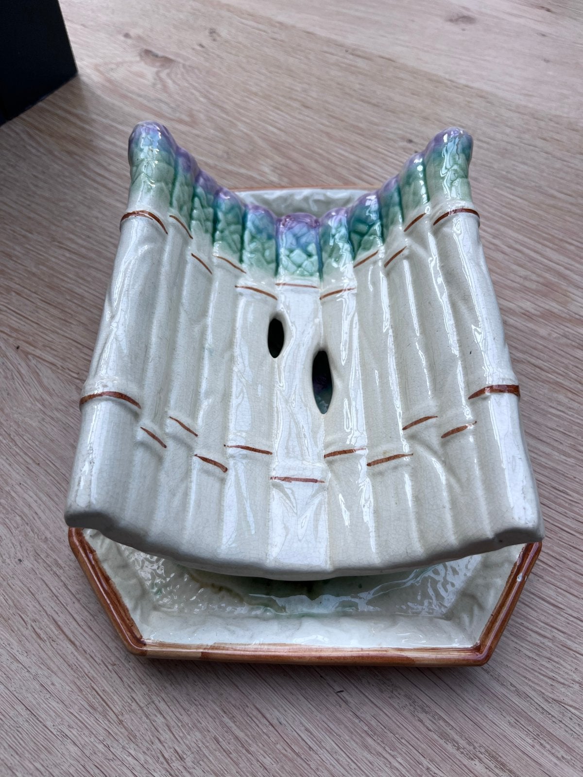 Antieke aspergeschaal van majolica (barbotine), ca. 1900, Ophalen of Verzenden