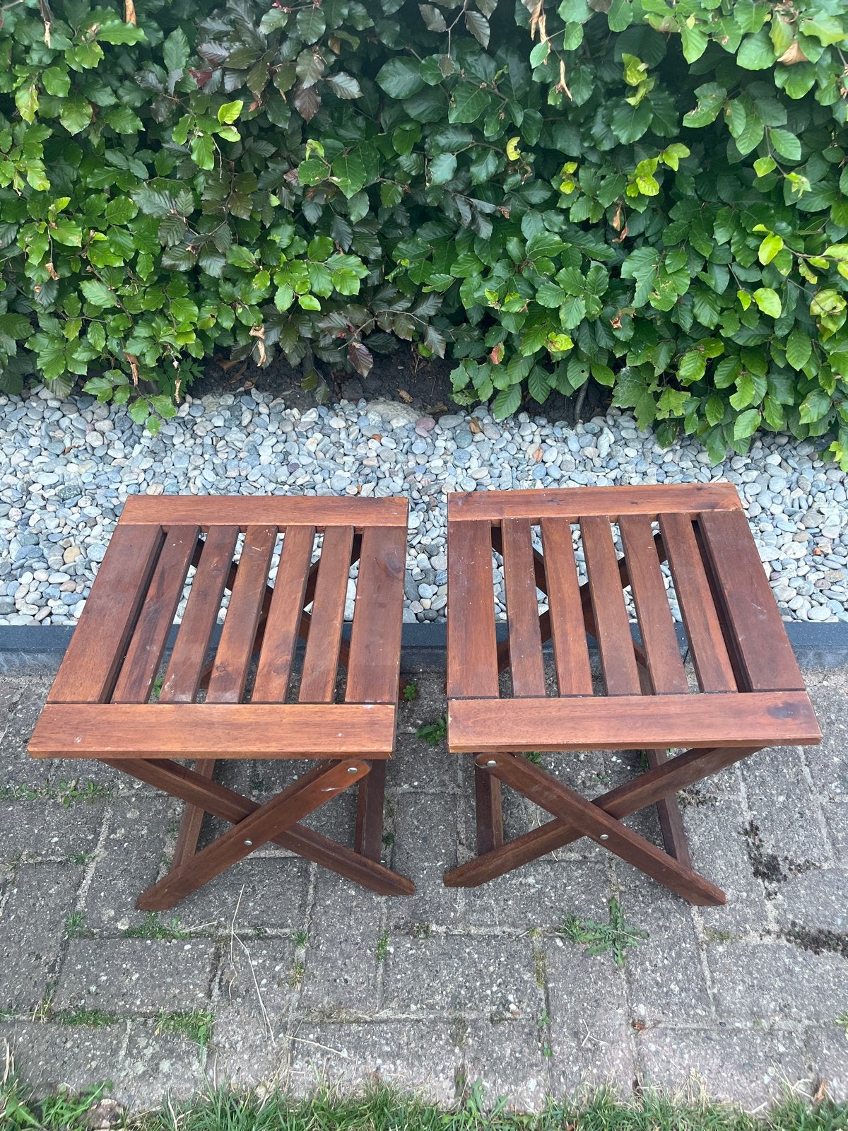 IKEA inklapbare houten krukjes met kussentjes, Huis en Inrichting, Krukjes, Ophalen, Gebruikt, Hout