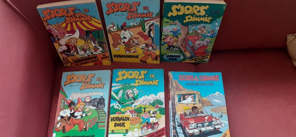 6 x sjors en sjimmie jaren 80 uitgave vroom en dreesman, Meerdere stripboeken, Ophalen of Verzenden, Gelezen