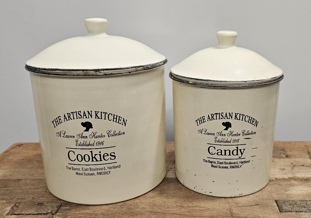 2 OUDE BROCANTE "THE ARTISAN KITCHEN" VOORRAADBUSSEN, Ophalen of Verzenden