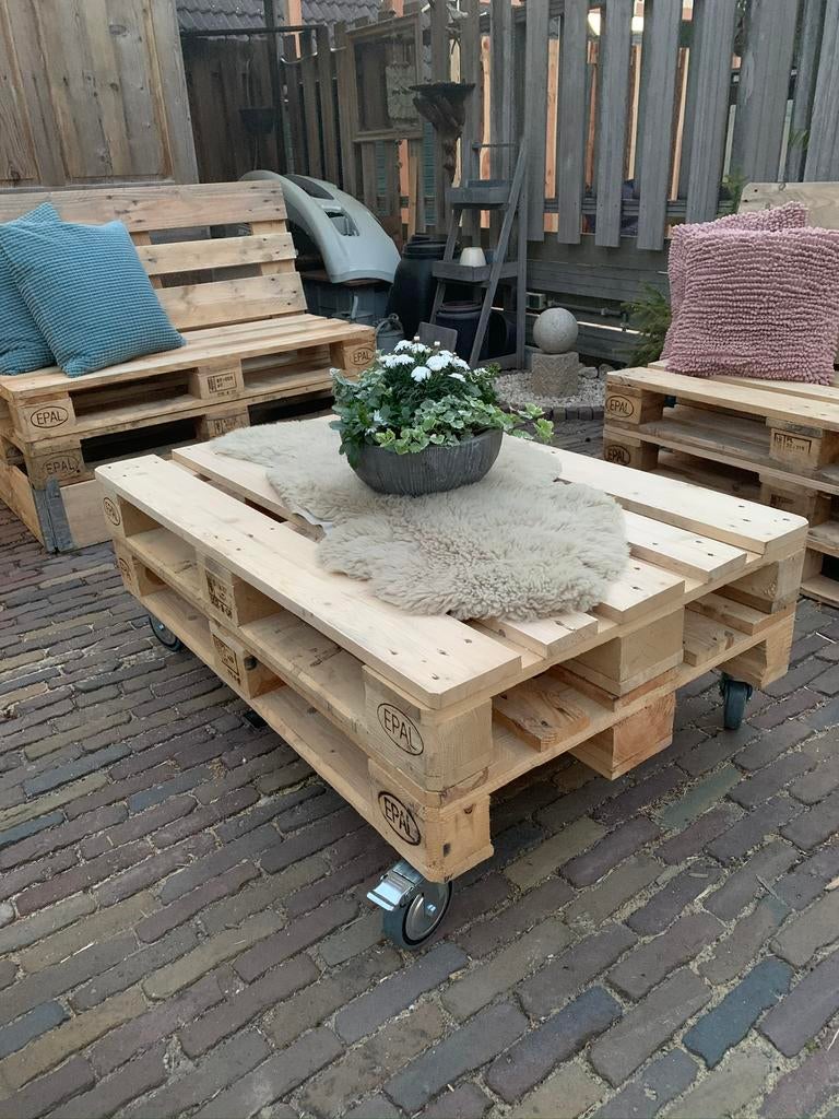 Pallet tafels ~ Salon tafel ~ Bijzet tafel. Met zwenkwielen., Ophalen, Nieuw, Rechthoekig, Hout