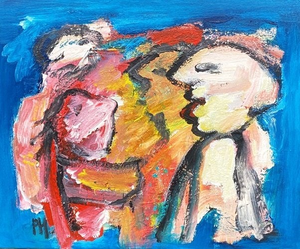 Kunsthandel Gennep - "Kijkend", Ophalen of Verzenden, Handgeschilderd, Acrylverf