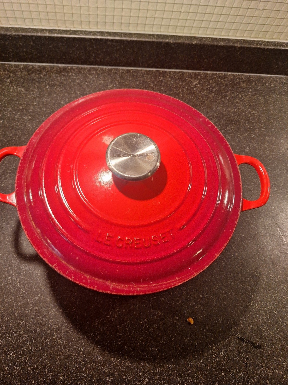 Le Creuset Braadpan Rood - 24 cm, Ophalen of Verzenden, Gebruikt, Gietijzer, Le Creuset
