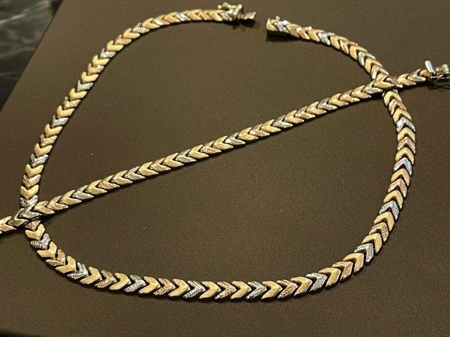 Prachtig Set Tricolor Gouden Collier met Armband 14 KRT, Ophalen of Verzenden, Zo goed als nieuw, Info@kleenedelmetalen.nl, Goud