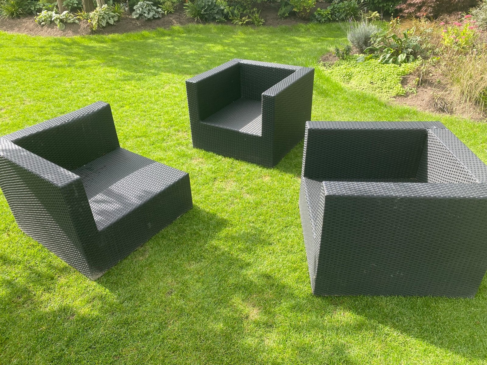 3x Tuinstoelen Wicker Zwart - PR & Design, Ophalen of Verzenden, Gebruikt, Wicker