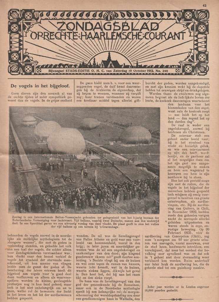Ballon vossenjacht Den Haag 1912 luchtballonnen, Verzamelen, Verzenden, Voor 1920, Nederland, Tijdschrift