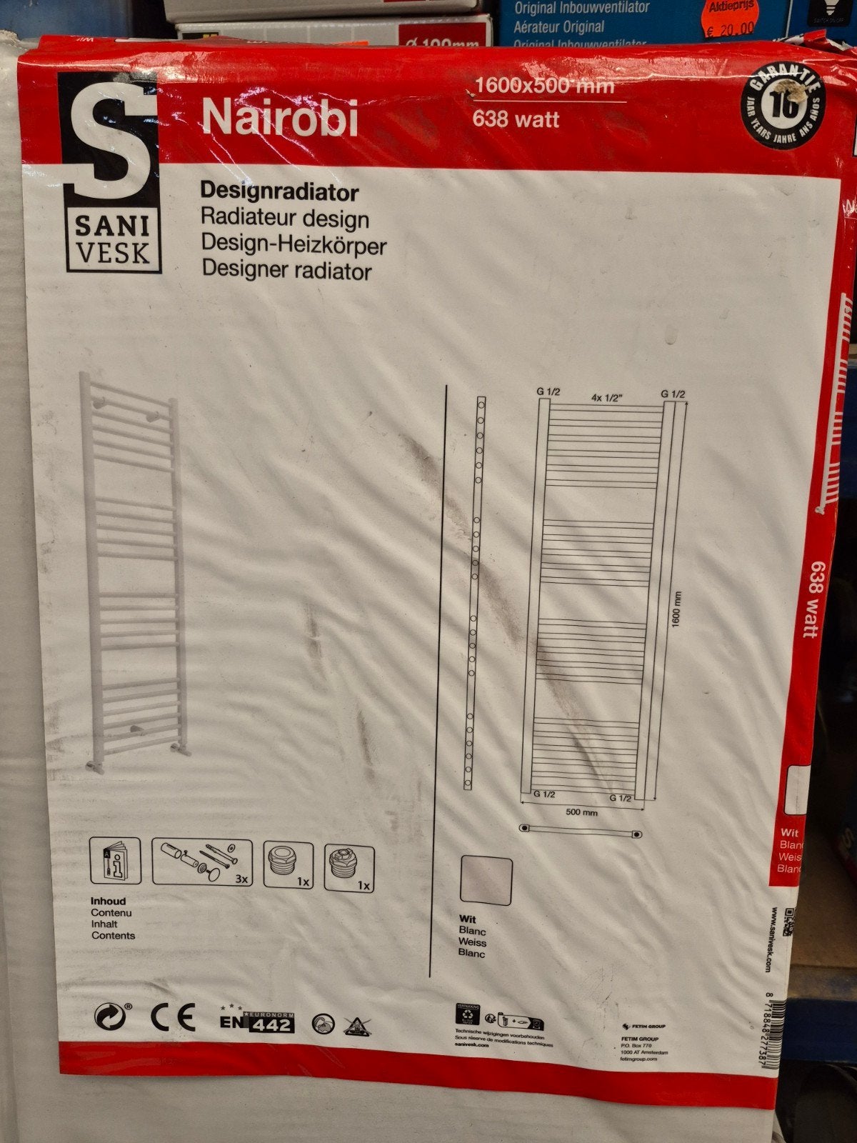 Design radiator Nairobi wit 1600x500mm 638 watt, Ophalen, 500 tot 800 watt, ., Radiator