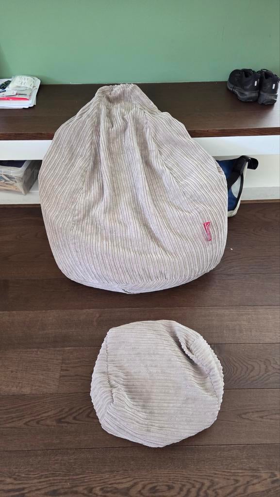 Lounge Pug zitzak en poef van ribstof zandkleurig, Huis en Inrichting, Ophalen, Gebruikt, Beige, Zitzak