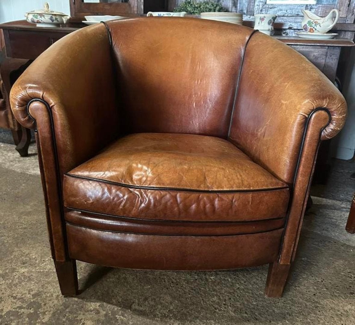 Schapenleren clubfauteuil. Izgs., Ophalen, Gebruikt, ., Chesterfield