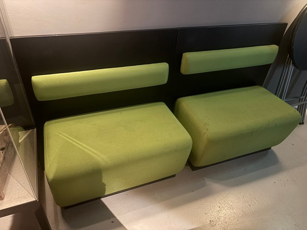 Set van 3 gestoffeerde wachtbanken / projectbanken – Groen, Gebruikt, Overige kleuren, Drie, Stof