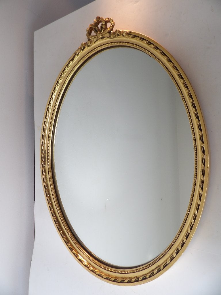 Klassieke ovale spiegel goud, Frankrijk jaren '50, Ophalen of Verzenden, Ovaal, Minder dan 50 cm, Minder dan 100 cm