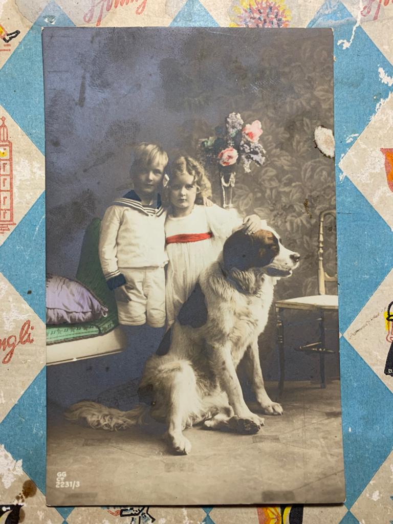 1914 Kindjes met St. Bernhard hond (SL), Ophalen of Verzenden, Voor 1920, Gelopen, Kinderen